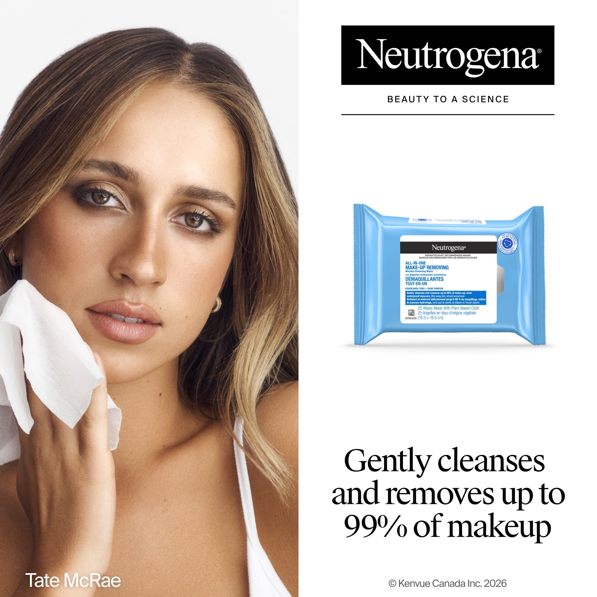 Lingettes nettoyantes démaquillantes non parfumées tout-en-un Neutrogena – Sans alcool, peaux sensibles