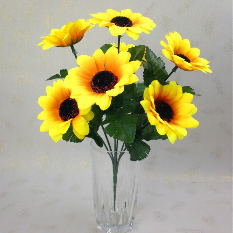 Artificial Bouquet Heads Party Home Flowers Sunflower Plant 7 Wedding Fake Decor 