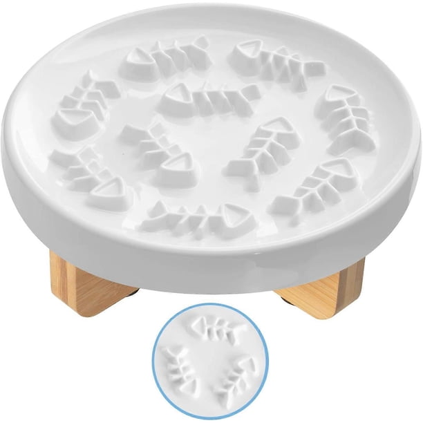 Raised Cat Dog Slow Feeder Bowl with Stand, Ceramic Elevated Slow Feed Cat Bowls, Pet Bowl, 3' High, 8.5' Wide