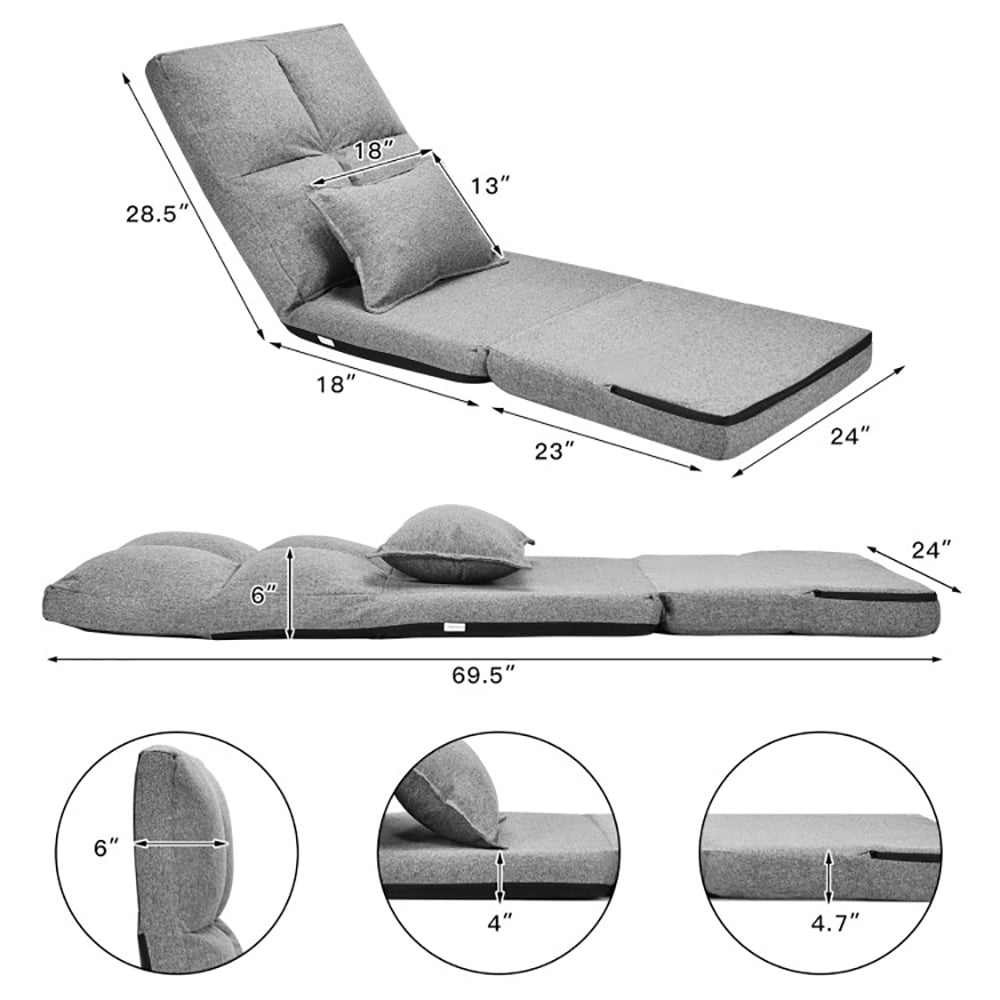 Finihen Folding Sleeper Couch, Fold Down Flip Convertible Sleeper Couch with Pillow, Foldable Mattress for Living Room, Dorm, Home, Office, Apartment, Gray Finihen Folding Sleeper Couch, Fold Down Flip Convertible Sleeper Couch with Pillow, Foldable Mattress for Living Room, Dorm, Home, Office, Apartment, Gray
