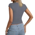 thumbnail image 6 of Aihuaihua Womens Cap Sleeve Tops Summer Crew Neck Short Sleeve Shirts Slim Fit Basic Ribbed Tees Y2K Going Out Crop Tops Dark Gray S, 6 of 6