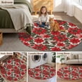 thumbnail image 5 of Round Rugs 8Ft, Red Floral Christmas Round Area Rug Washable Indoor Throw Carpet, Xmas Floral Botanical Rustic Large Non Slip Circle Rug for Kids Room RV Home Decor Aesthetic, 5 of 8