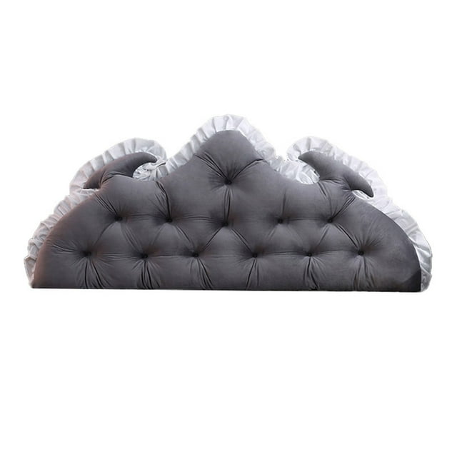 Velvet Tufted Embroidered Cushion for Sofa Bed Headboard and Window Seat with Decorative Horn Design