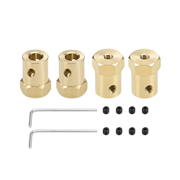 Hex Coupler 6mm Bore Motor Hex Brass Shaft Coupling Connector for Car Wheel Tires Shaft Motor 4pcs