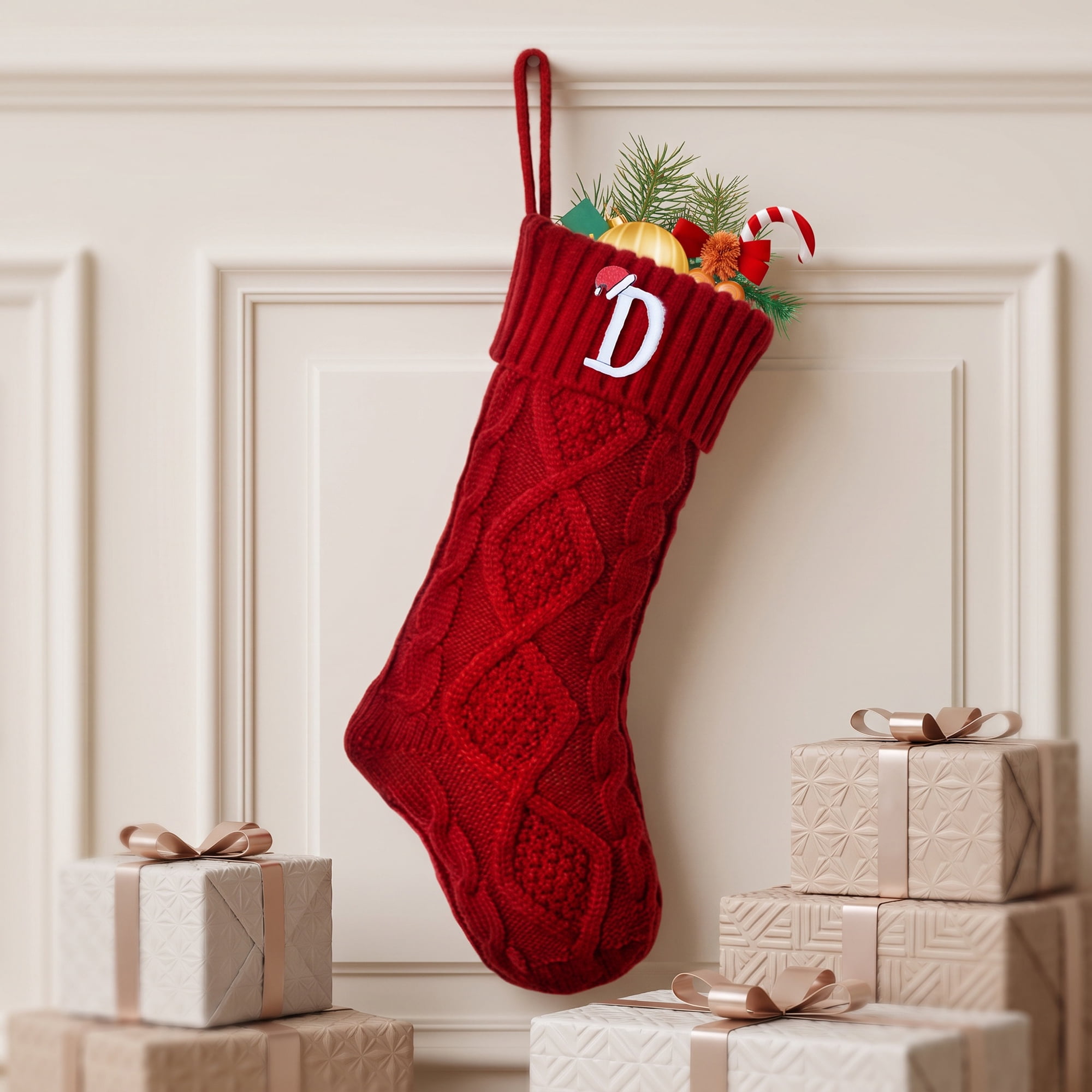 Unique Bargains Canine Bone Christmas Stocking Luxury Puppy Holiday Keepsake Sack Red Letter D 17"