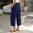 thumbnail image 5 of LEAVINGSUO Linen Pants for Women Solid Color Casual Decorative Button Drawstring Capri Trousers Navy XL, 5 of 8