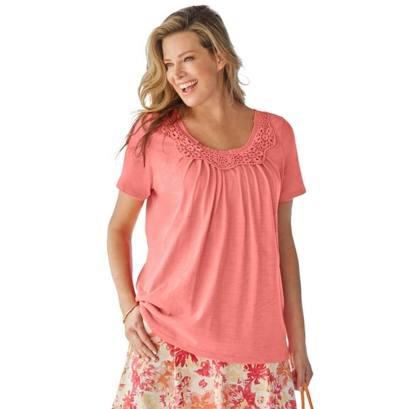 Woman Within Plus Size Crochet-Trim Knit Top