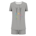 thumbnail image 4 of Goodtrade8 Pajama Sets for Women Plus Size 2 Piece Loungewear Short Sleeve Casual Flower Crew Neck Pajamas for Women, 4 of 6