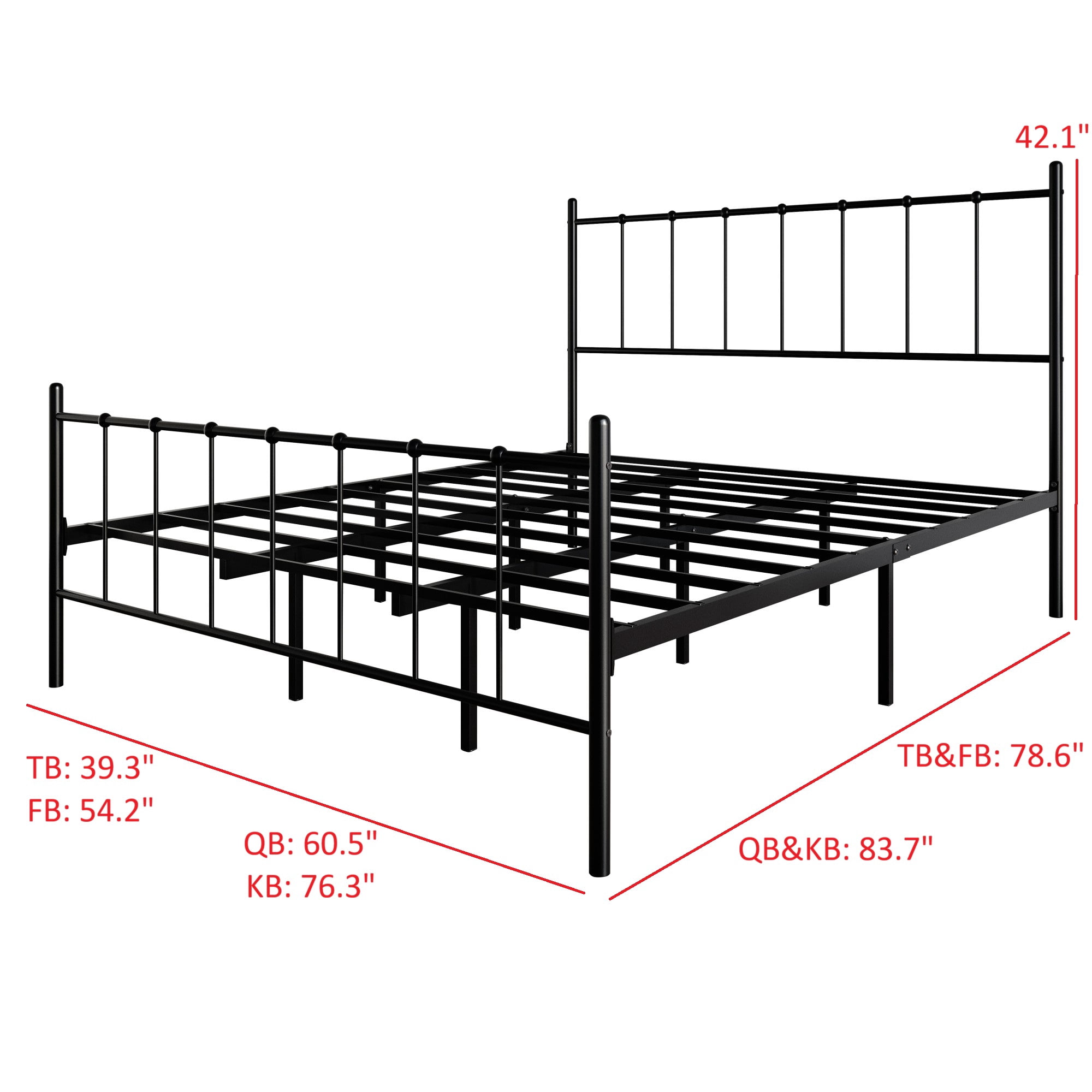Home Design Calhoun Classic King Metal Bed, Sturdy Platform Frame with Decorative Headboard & Footboard, Black