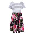 thumbnail image 2 of Tachiuwa Robe T-Shirt à Manches Courtes Imprimé Floral Rayé Col Rond Taille Haute pour Femmes - 3, m m, 2 of 9