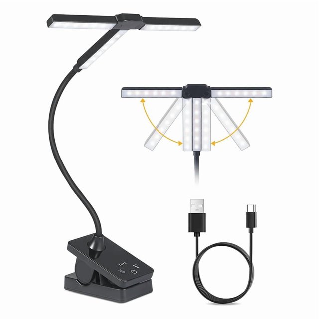Lámpara de Atril 51 LED, Plegable, Recargable y con Clip, Piano Profesional Portátil 4 Colores 3 Niveles Brillo.