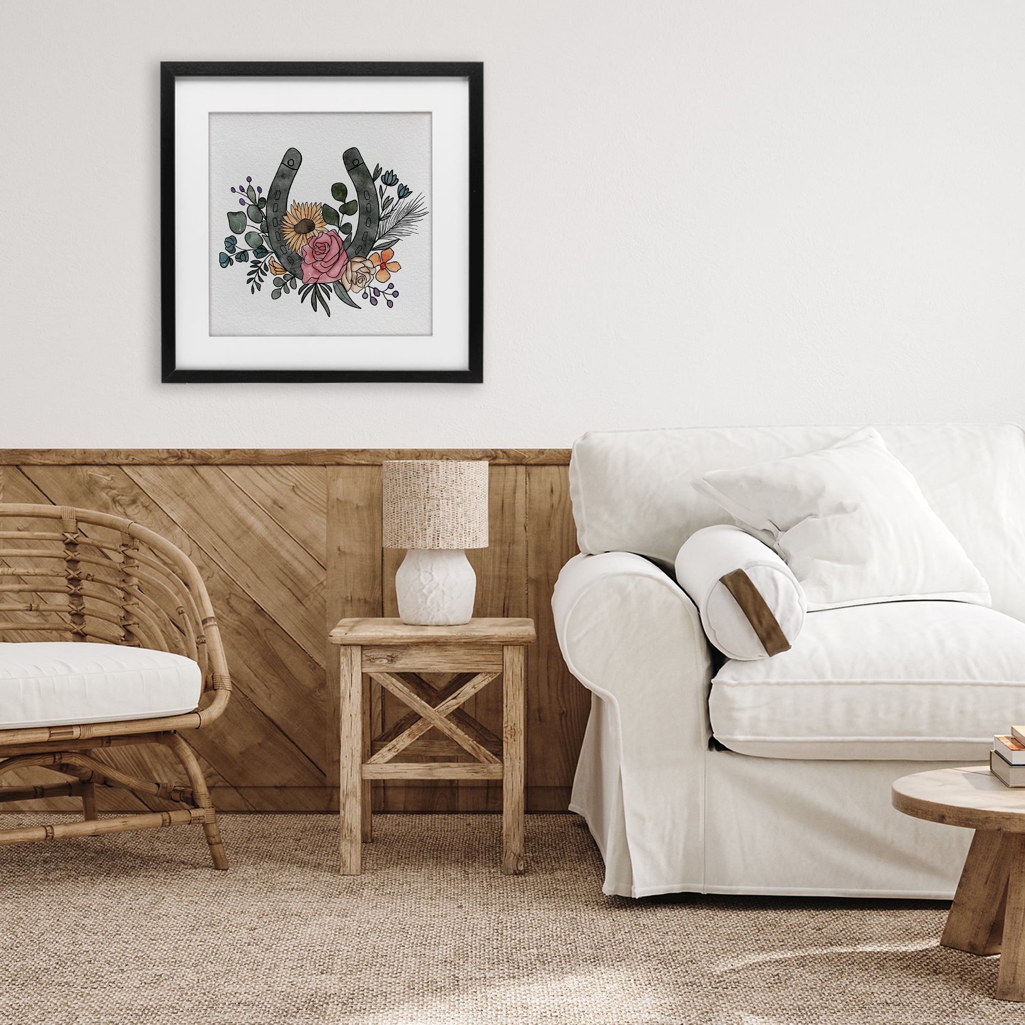 Stupell Industries Boho Floral Horseshoe Black Framed Print Under Glass, design by Alisha Kiara Design