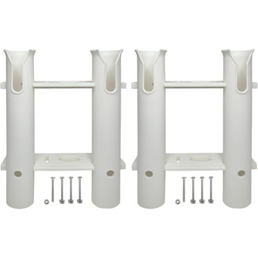 Pactrade Marine Fishing Rod Holder - Double-Tube Rack (2-Pack) - UV-Stabilized Wall Mount Storage System for Boat Garage Kayak, White