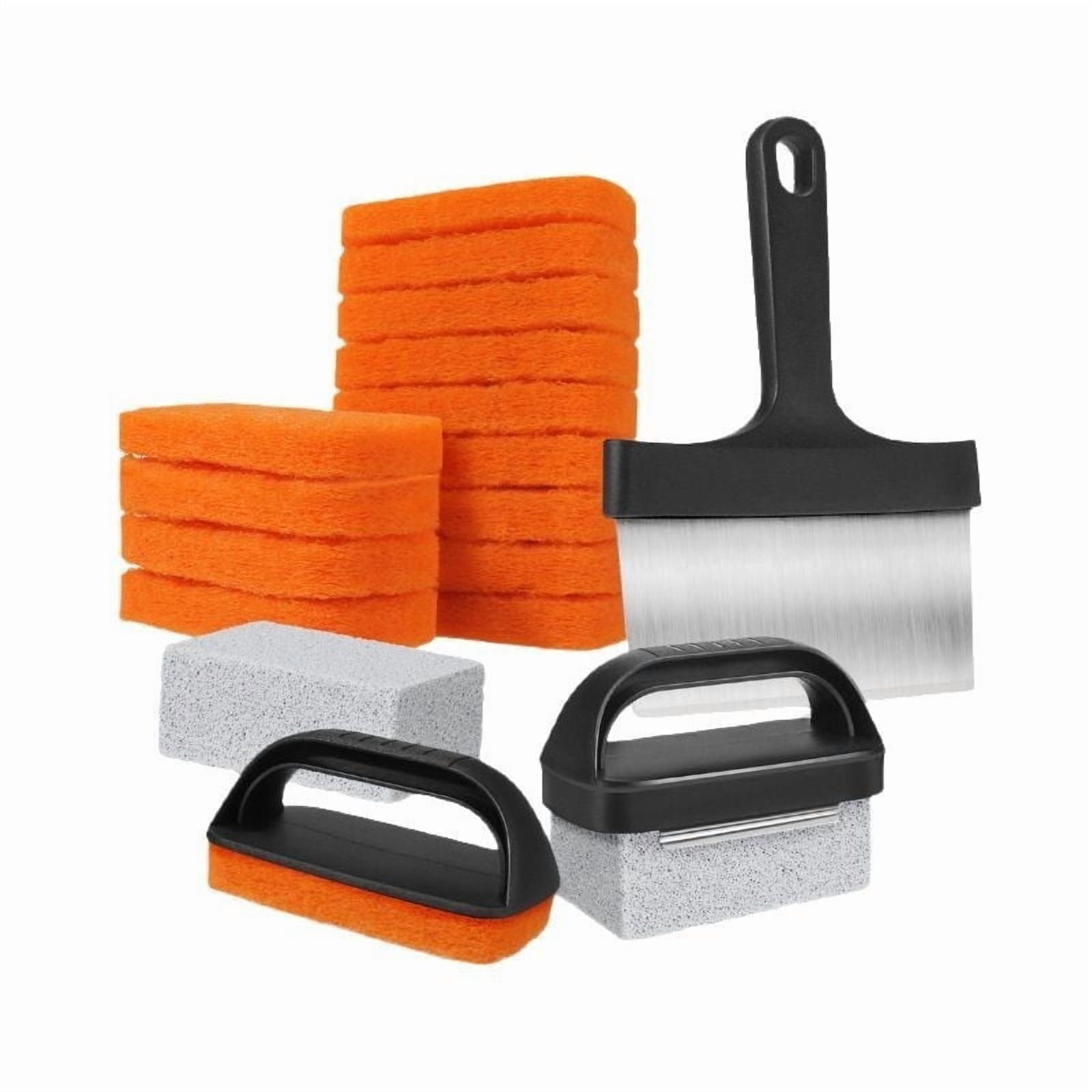 Neoyler 19 Pack Teppanyaki Grill Cleaning Kit Cleaning Brush Scrub Brush with Industrial Scrapers and Heat Resistant Handles Organized Caddy for Restaurants Griddles Flat Tops Multicolor 11.4in