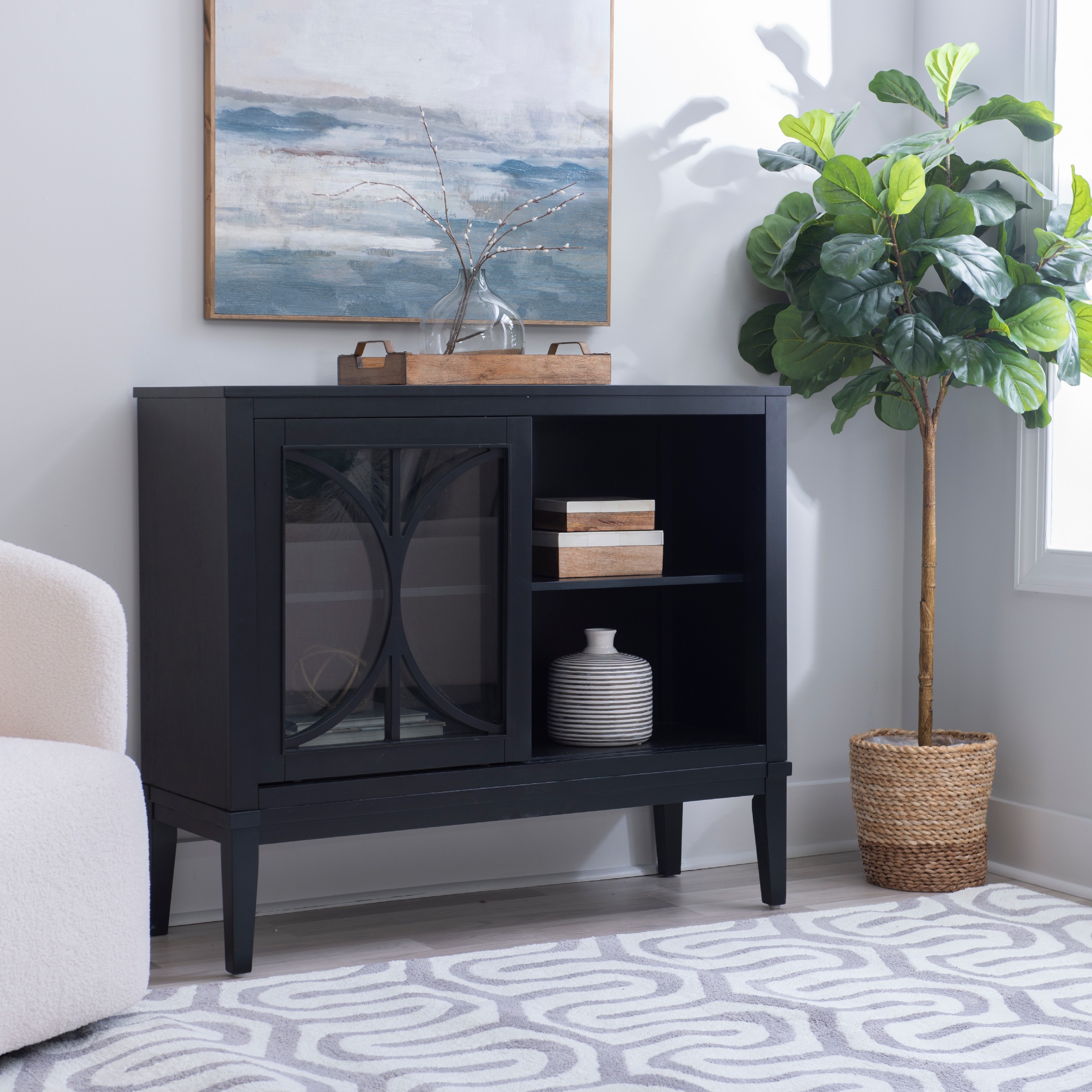 Powell Quentin 2-Sliding Door Accent Cabinet, Midnight Blue