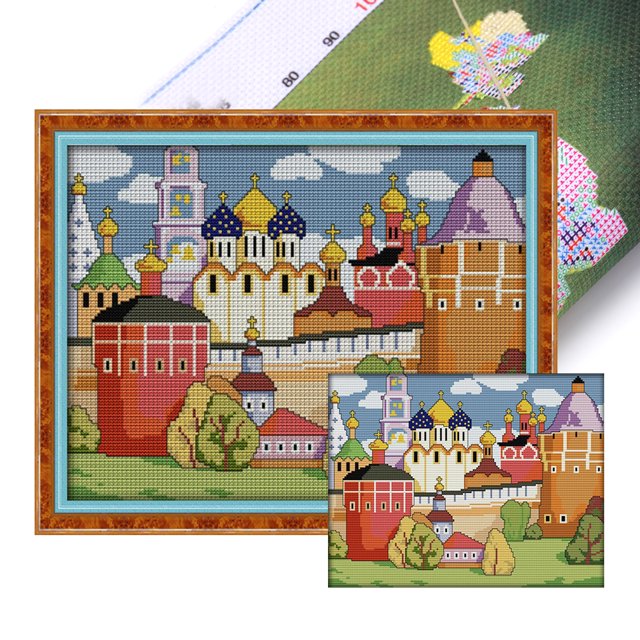 Bordado Algodón Ecológico 14CT Castillo en Punto Cruz Ligero Primavera 36x29cm