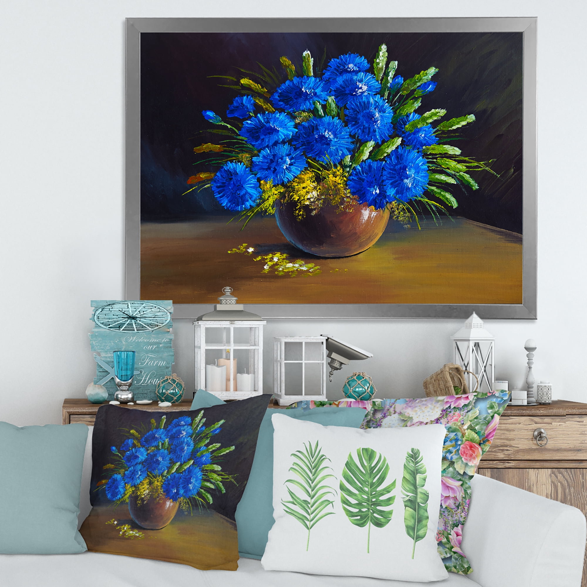 Designart 'Still Life A Bouquet Of Blue Wildflowers In Vase' Traditional Framed Art Print