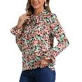 thumbnail image 4 of INSPIRE CHIC Women's Floral Tie V Neck Vintage Ruffle Trumpet Long Sleeve Top M Pink Blue, 4 of 6