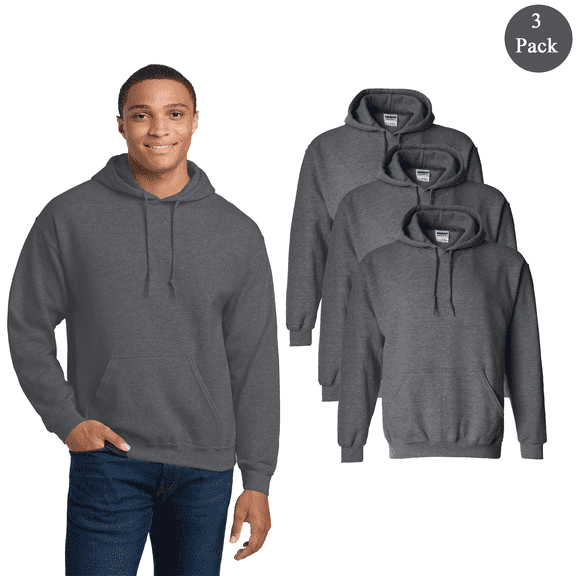 Gildan Men's Heavy Blend Hooded Sweatshirt, 3-Pack Pouch Pocket Warmth Hoodie, Dark Heather, S
