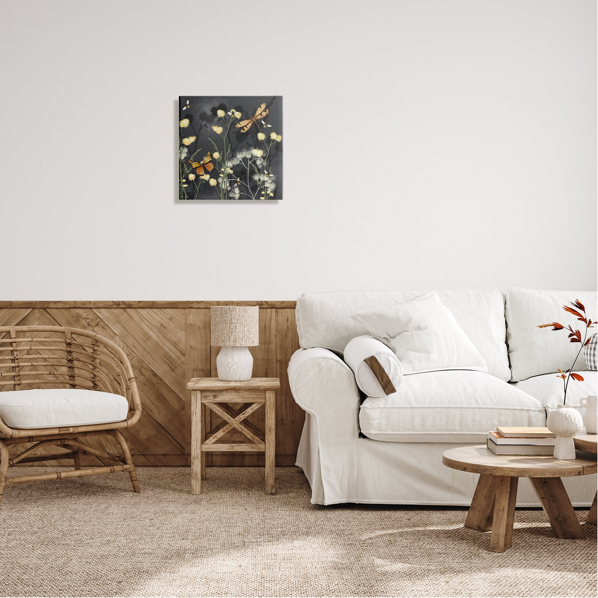 Stupell Industries Herbs & Insects on Grey Botanical & Floral Painting Gallery Wrapped Canvas Print Wall Art, 17 x 17