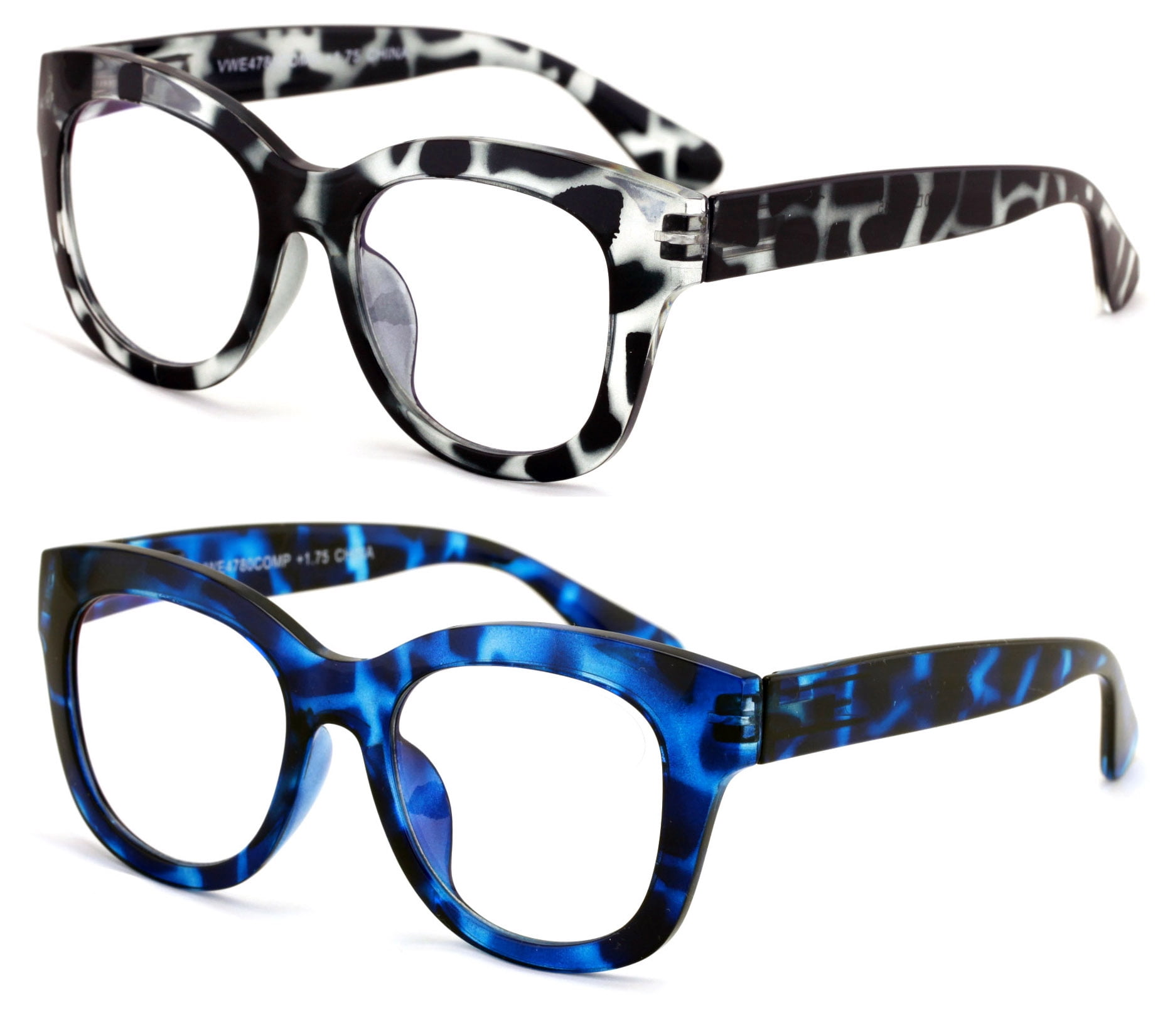 2 Pairs Women Bold Round Reading Glasses Anti Blue Light Blocking