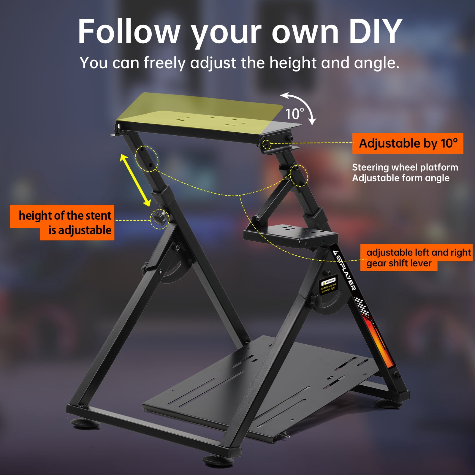 Gtplayer Sim Racing Wheel Stand Simulator Cockpit for Logitech and Thrustmaster with Shifter Mount, BlackOrange(No cup holde)