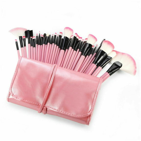 Makeup Brush Set, 32 Piece Wood Handle Brushes with Leather Travel Case
