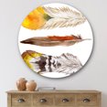 thumbnail image 2 of Designart 'Ethnic Yellow Feather From Wing On White' Bohemian & Eclectic Circle Metal Wall Art 29x29 - Disc of 29, 2 of 5