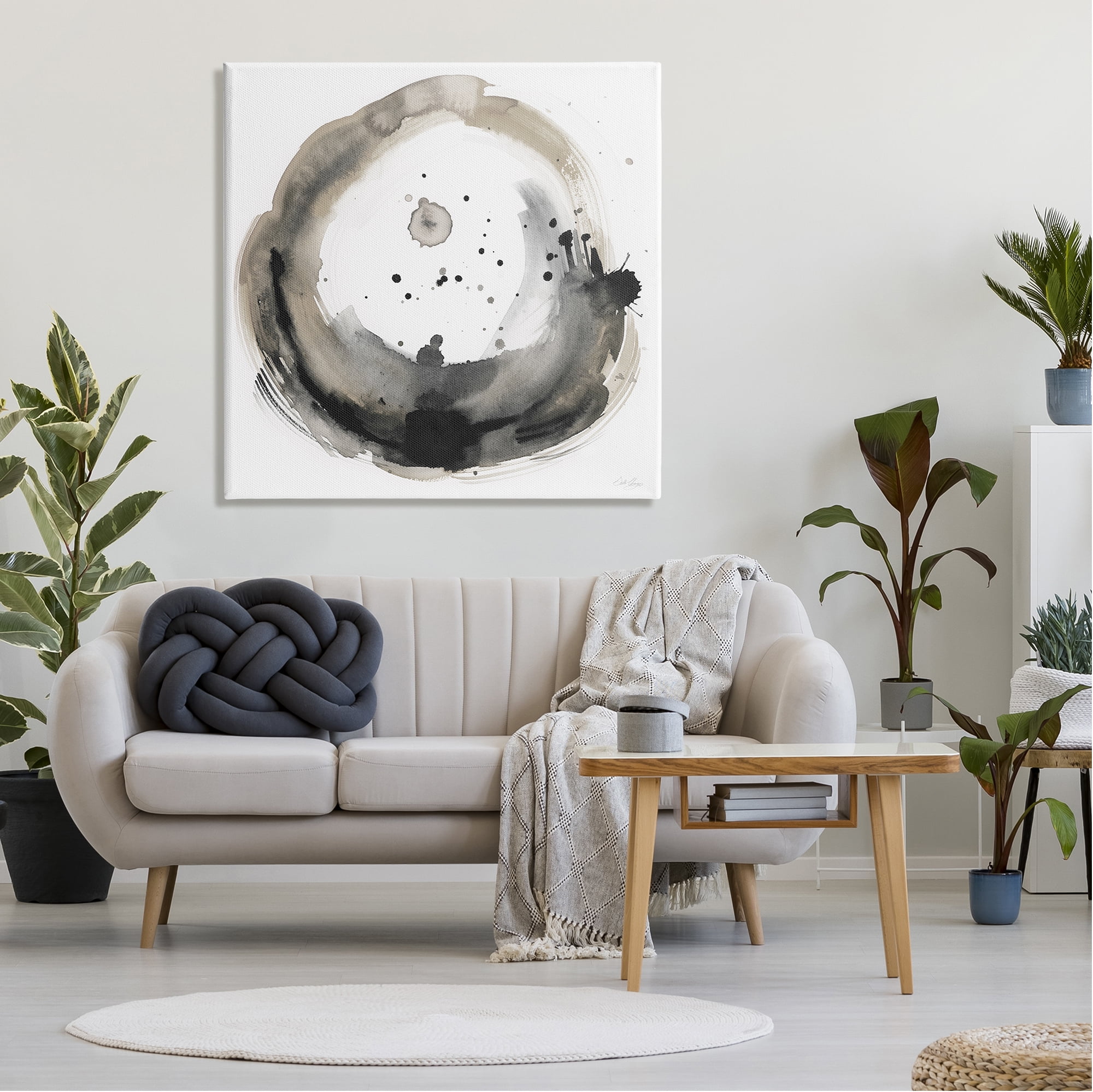 Stupell Circular Contemporary Paint Splash Abstract Painting Gallery Wrapped Canvas Print Wall Art