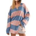 thumbnail image 2 of AJHSAKLt Hoodies for Women Oversized Sweatshirts Fall Fashion 2025 Striped Color Block Long Sleeve Button V Neck Pullover Tops Essentials Hoodie Blue2, 2 of 5