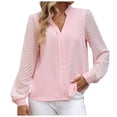 thumbnail image 1 of Blusa de manga larga de gasa con bloques de color para mujer: elegante, ligera y versátil, 1 of 5