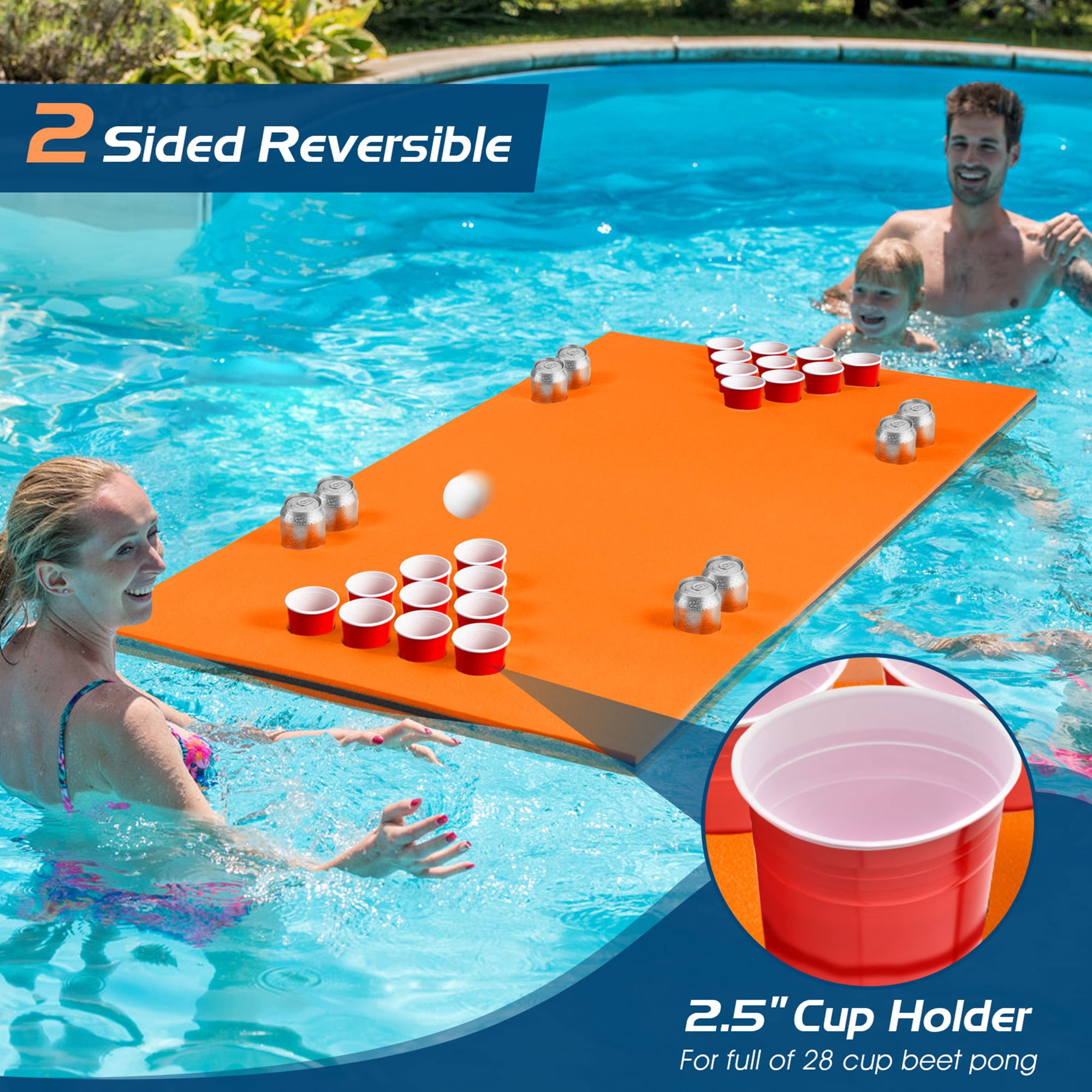 Gymax 3-Layer XPE Foam Floating Beer Pong Table Floating Game Table Water Mat Orange