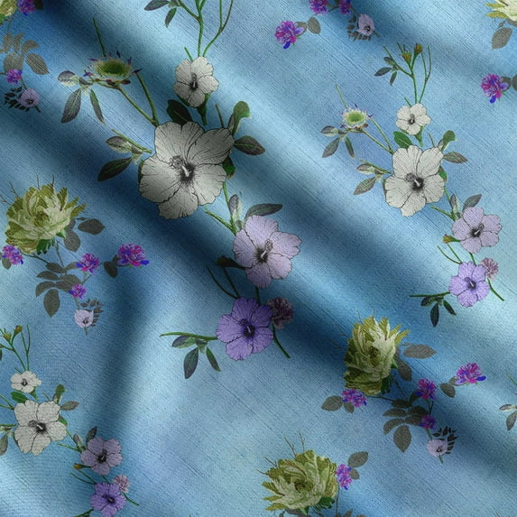 Soimoi Floral Print,Cotton Cambric, Quilting Fabric Sold by The Yard 42 Inch Wide, Medium Weight Cotton Fabric, SewingSupplies, Blue