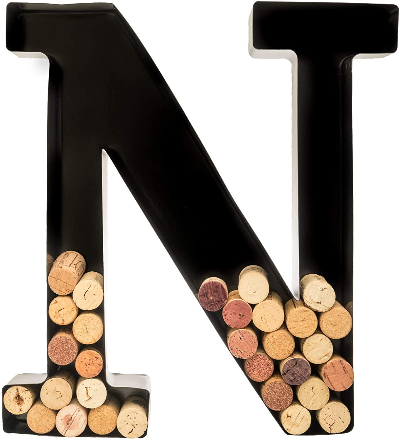 Will's Wine Cork Holder Metal Monogram Letter (N), Black, Large Wine