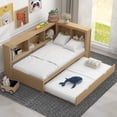 thumbnail image 2 of Euroco Wood Twin Size Daybed with Trundle, Storage Cabinets with Shelves and Charging Station Sofa Bed, Natural, 2 of 15