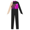 thumbnail image 6 of Linjinx Girls Figure Ice Skating Leotard Full Body Bodysuit Kids Shiny Metallic Jumpsuit Dance Mesh Hot Pink 6, 6 of 7