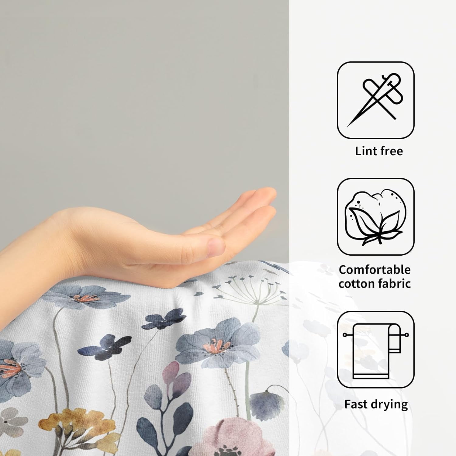 Flowers Grey Hand Towel Set of 2,Wildflowers Towels Lightweight Absorbent Decorative Multipurpose Towels for Yoga Gym Spa Hotel Bathroom Kitchen 28x14 in