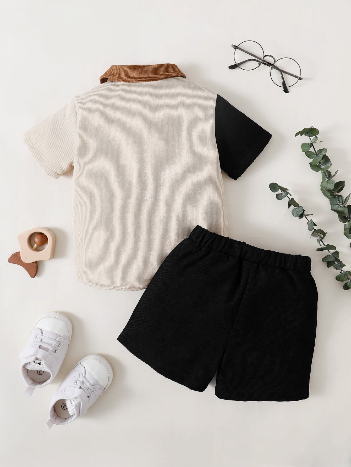 Little Boys Clothes OOTD Summer 5 Years Boys Splice Pocket 6 Years Boys Turn-down Collar Shirt Elastic Shorts 2Pcs Preschool Outfits Black