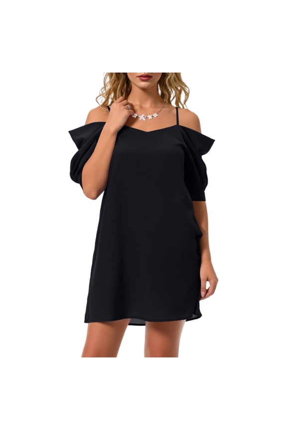 Womens Summer Dresses Fashion Solid Color Casual Halter Off-Shoulder Spaghetti Strape Elegant Classy Business Work Mini Dress Cocktail Party Black XXL