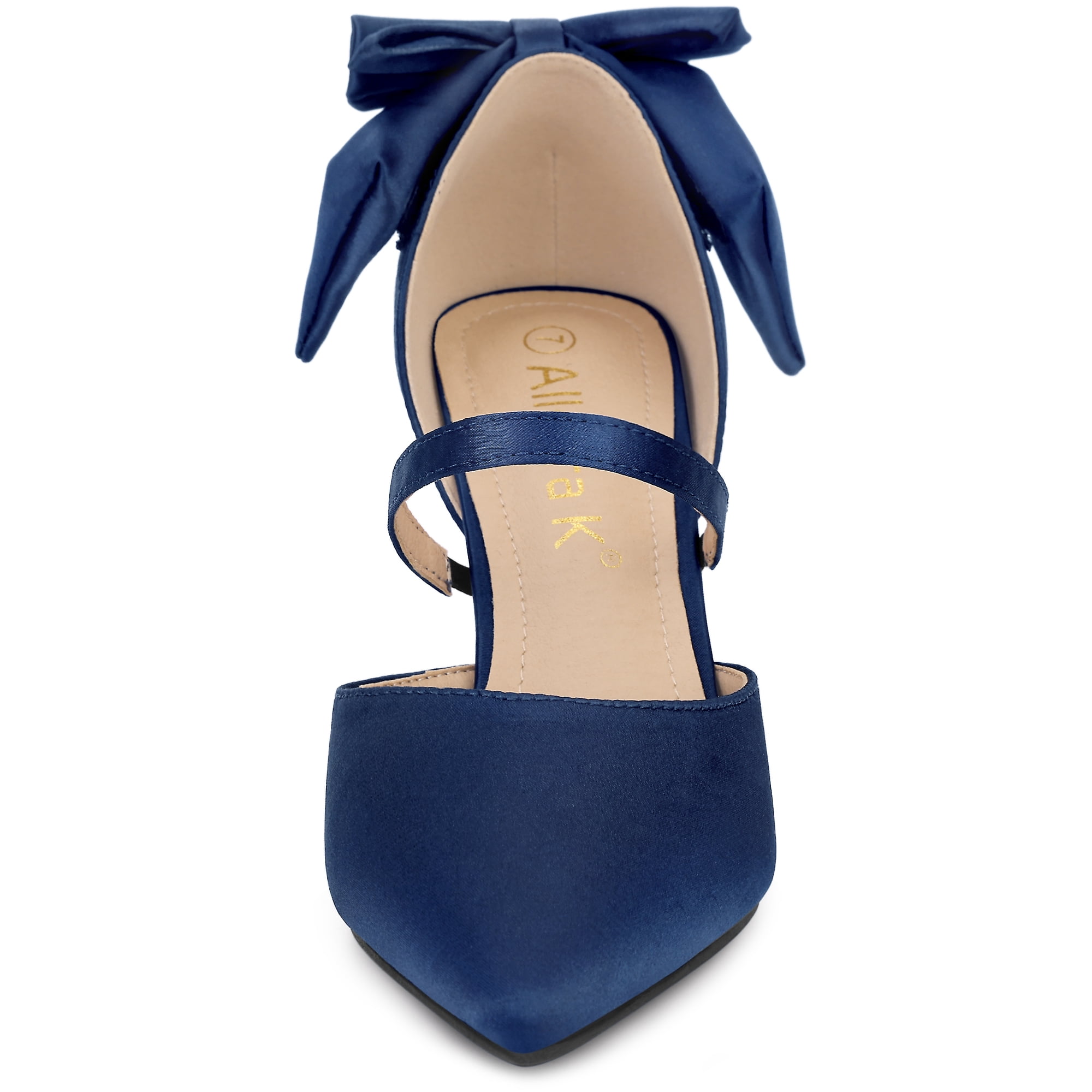 DARING DIVA Women's Pointed Toe Bow Satin Stiletto Heels Pumps Navy Blue 11