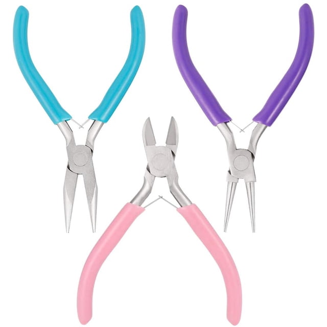 Alicates para joyería, 3 alicates para hacer joyas, herramientas con alicates de punta de aguja/alicates de punta de cadena, alicates de punta redonda y cortador de alambre para reparación de joyas Namotu HMJM350