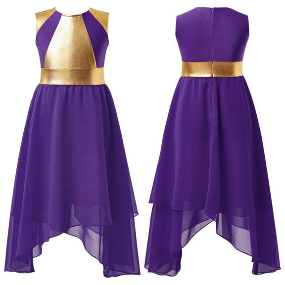 iiniim iiniim Girls Metallic Sleeveless Contemporary Lyrical Dancewear Ballroom Dancing Dress Purple 8