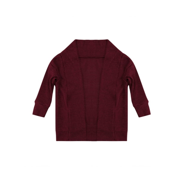 Suéter de punto para niña pequeña, cárdigan de manga larga, abrigos delanteros abiertos, Otoño Invierno, chaqueta larga sólida para niños XBTCLXEBCO 5-6 años, Rojo