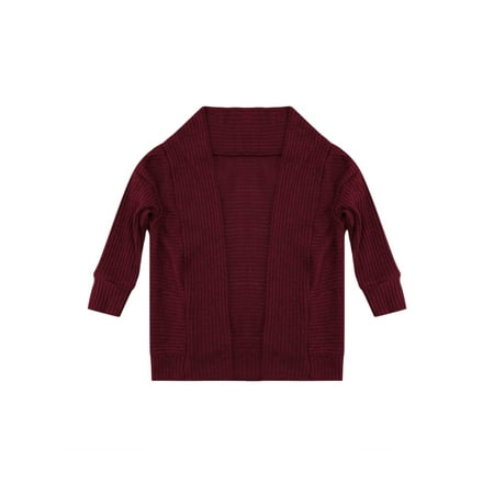 

Canis Kids Sweater Solid Color Long Sleeve Cardigan Coat Knitwear Tops for Girls Khaki/Wine Red