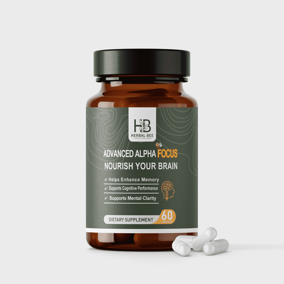 Herbal Bee Advanced Alpha Focus Brain Supplements for Memory and Focus with Ginkgo Biloba, 60 Count