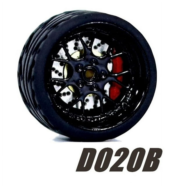 Carlomo Roues 1/64 pour Modèle de Voiture D-Class 2 Ensemble de Détail en Alliage Pièces de Rechange avec Pneus en Caoutchouc Disque de Casse Adultes Passe-Temps D020B