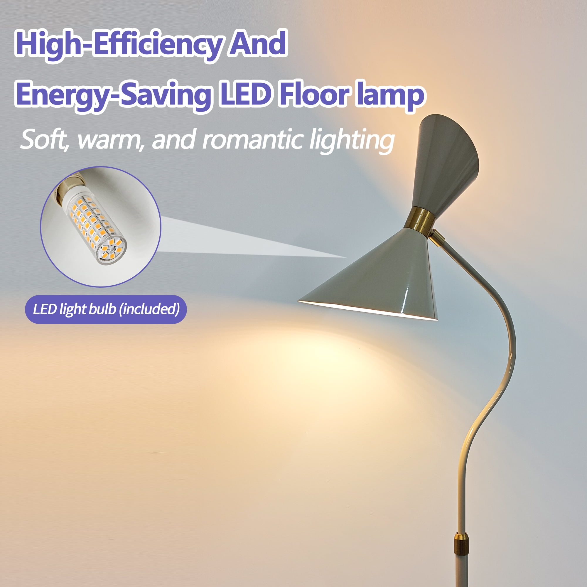 GCGAFUL Modern 70.4-Inch Floor Lamp for Living Room, Foot Switch Tall Standing Lamp with 2 LED Bulbs, 3000K Warm Light for Bedroom, Kids Room, Corners
