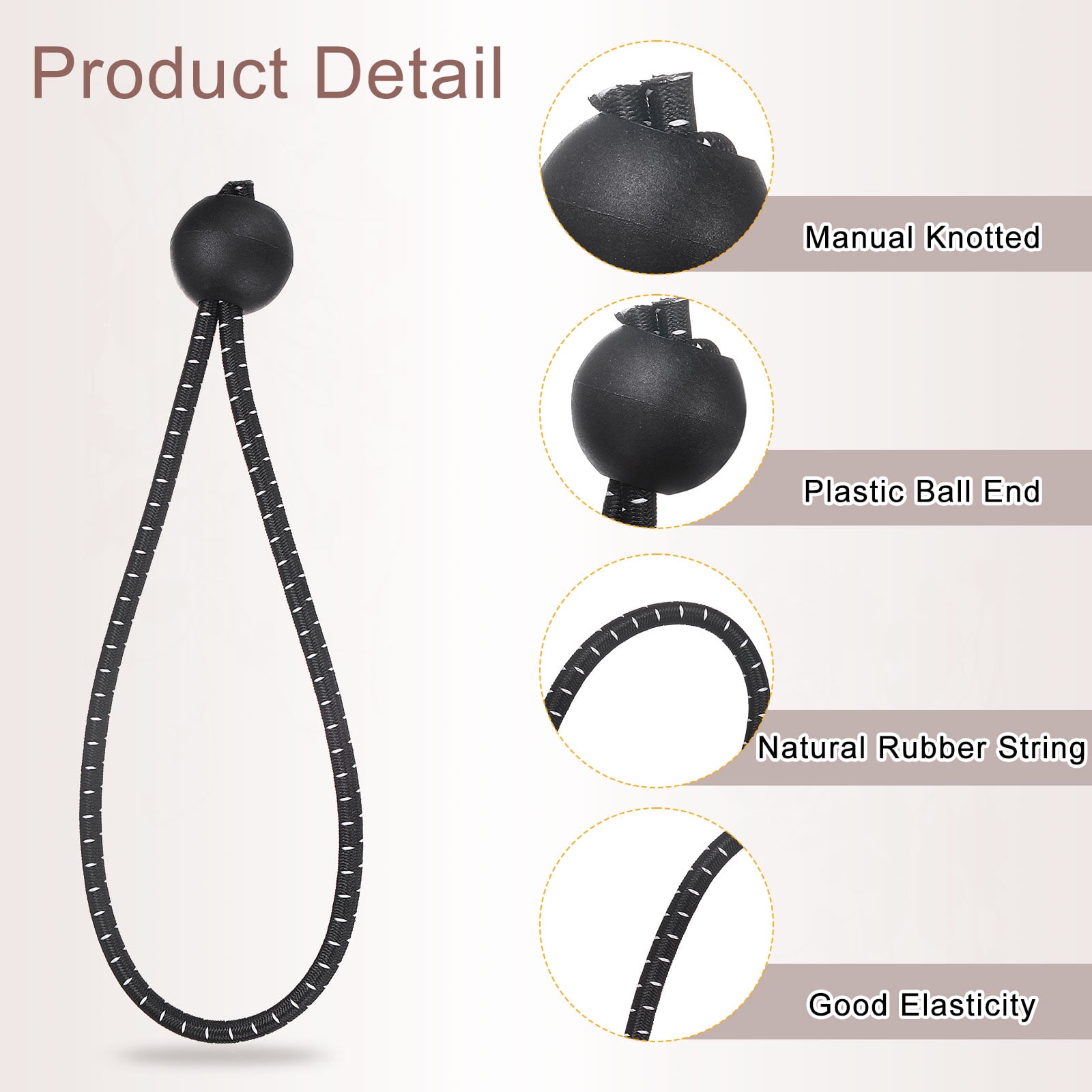 6 Inch Balls Bungee Cords, 60 Pcs Bungee Cords with Balls Elastic Tarp Tie Downs for Tents (Black)
