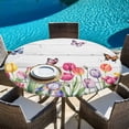 thumbnail image 6 of Tulips Spring Floral Round Tablecloth, Fitted Table Cover with Elastic for 45"-54" Round Tables, Pastoral Flowers Butterfly Wooden Table Cloth Outdoor Indoor Dinning Party Waterproof Tablecloths, 6 of 7