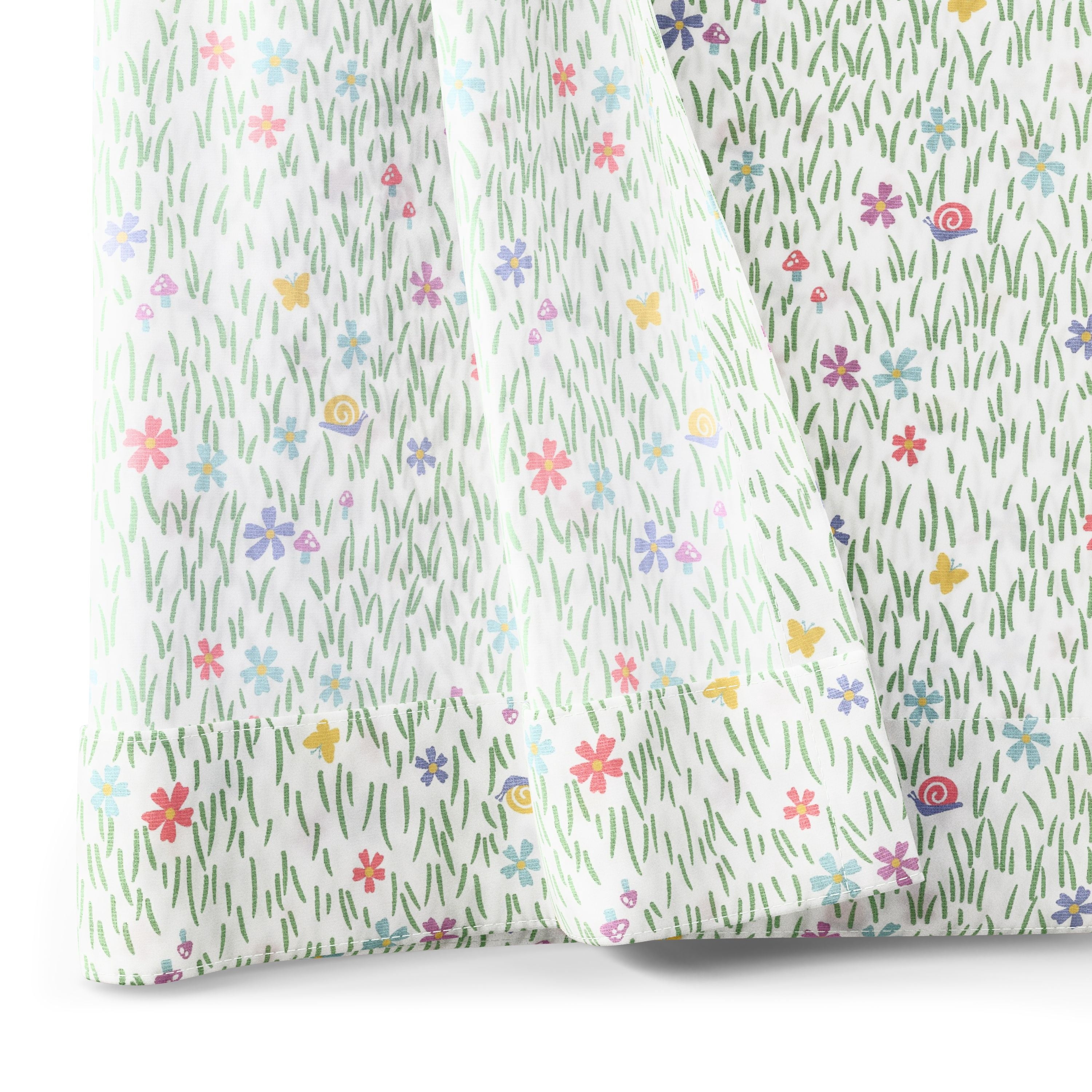 Mainstays Kids Meadow Print Light Filtering Tie Top Single Curtain Panel, 38 in W x 84 in L